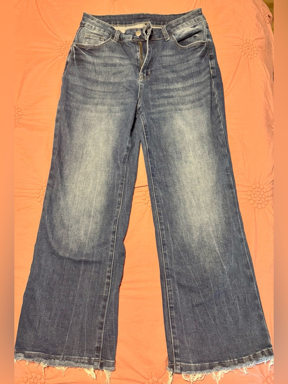 Wide Leg Women's Jeans - Blue Washed Denim